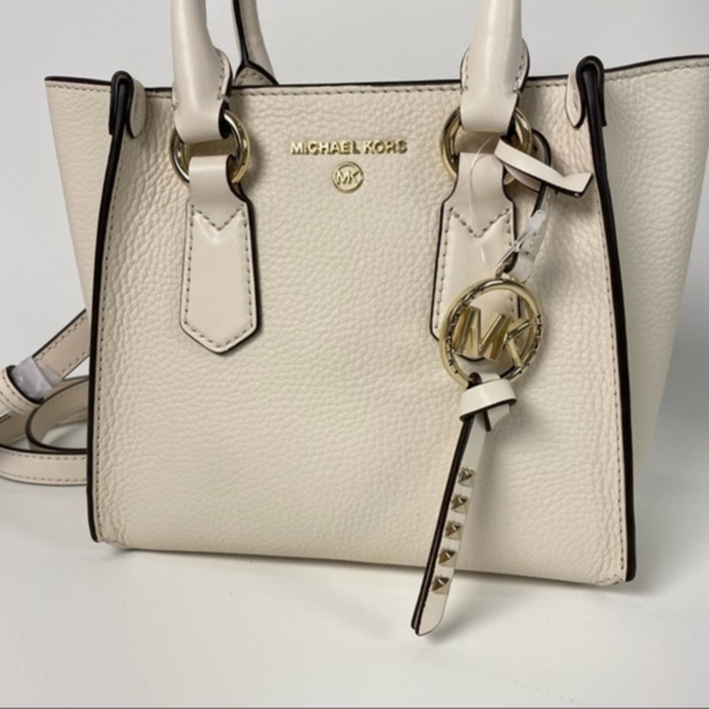 Michael Kors Kris Small Pebbled Leather Satchel Crossbody Bag in Light Cream - Picture 3 of 12